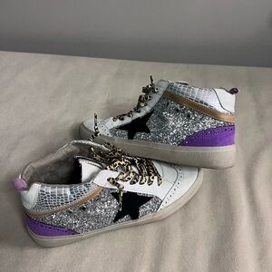 ⭐ Shu Shop Glitter Star High Top Sneakers 🐆💜 Leopard Laces • Purple Suede Size 9